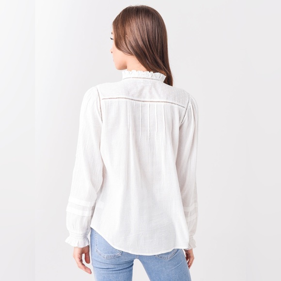 Faherty Brand Willa Top white organic cotton casual bohemian vibes long sleeve - Picture 4 of 9